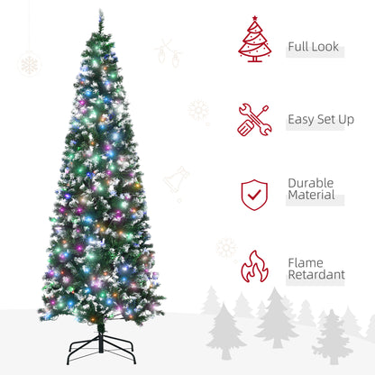 HOMCOM 7' Tall Prelit Pencil Slim Artificial Christmas Tree with Realistic Branches, 350 Colourful LED Lights and 818 Tips, Xmas Decoration, Green