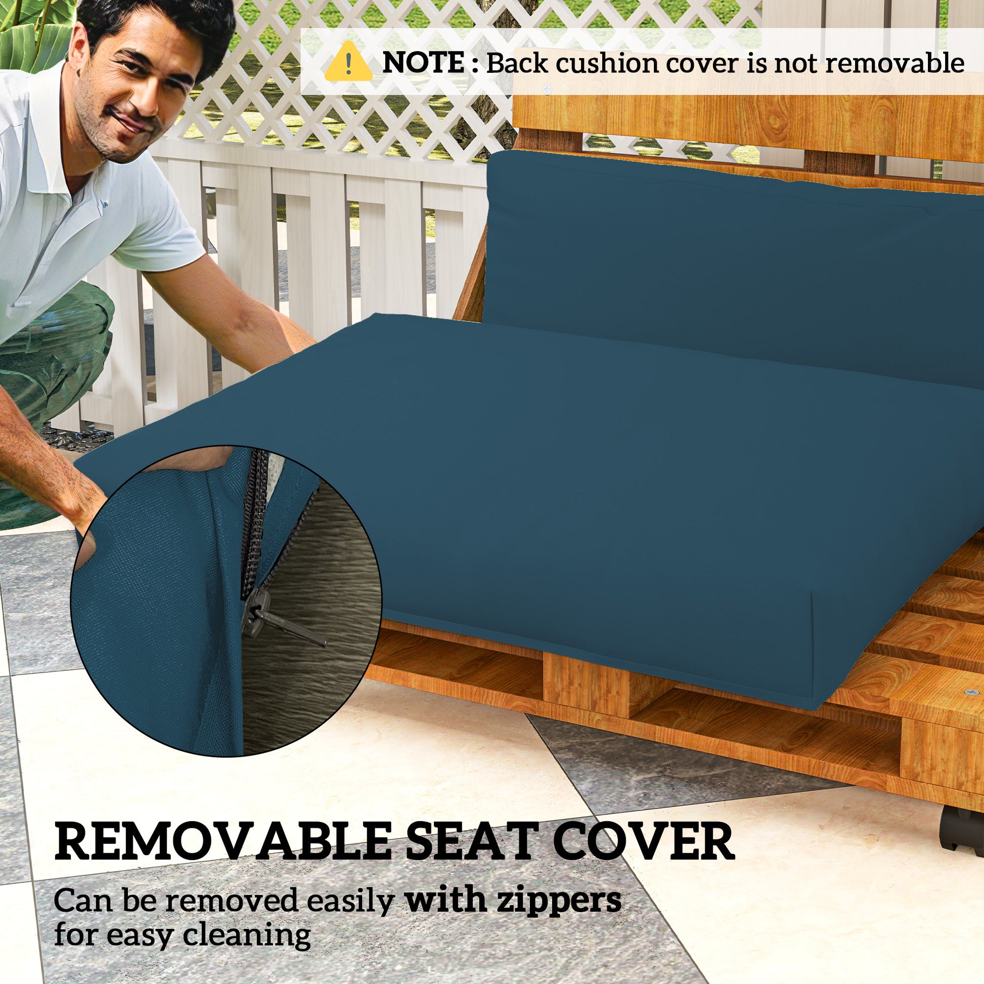 Outsunny Two Piece Seat Pallet and Back Cushions - Navy Blue