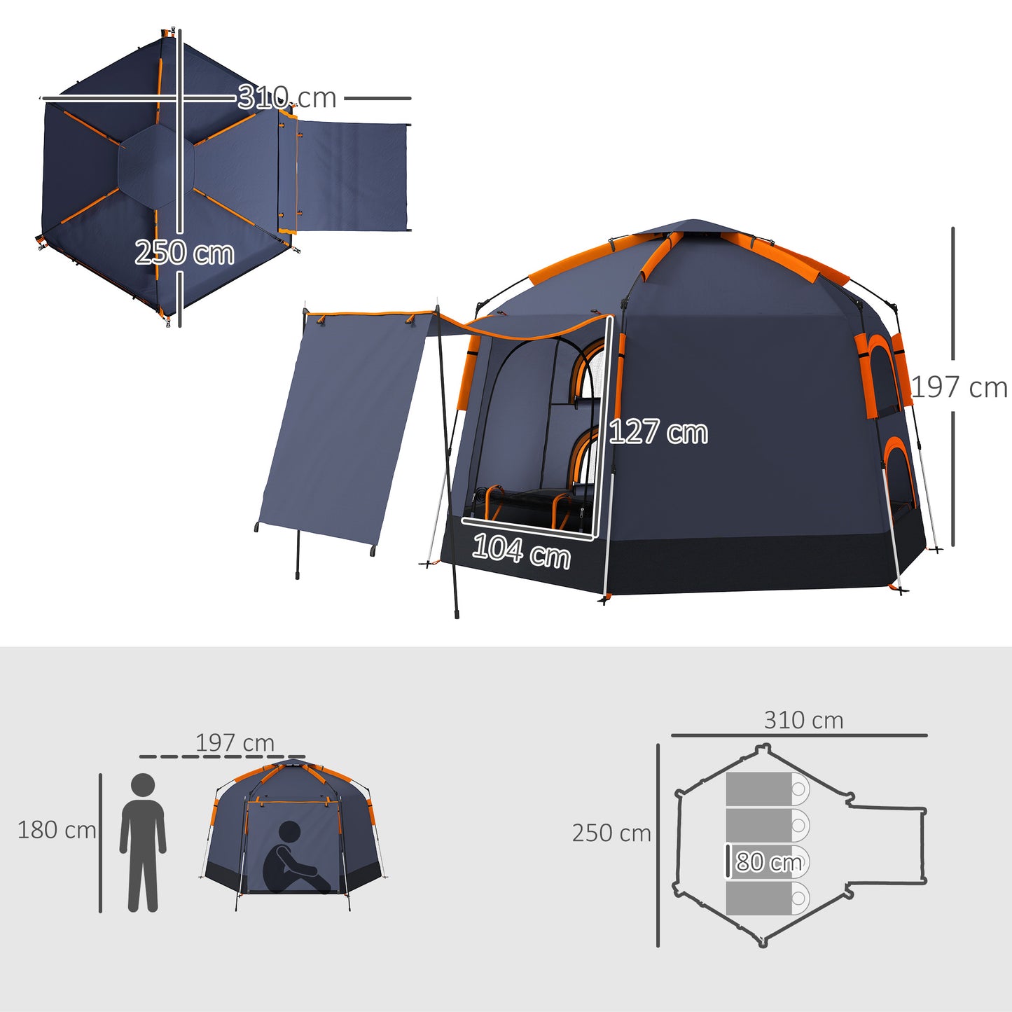 Outsunny Automatic Pop Up Camping Tent, Instant Setup 2-4 Man Tent with Mesh Windows, Waterproof & UV30+, Portable with Carry Bag for Fishing, Hiking, Backpacking, Dark Grey