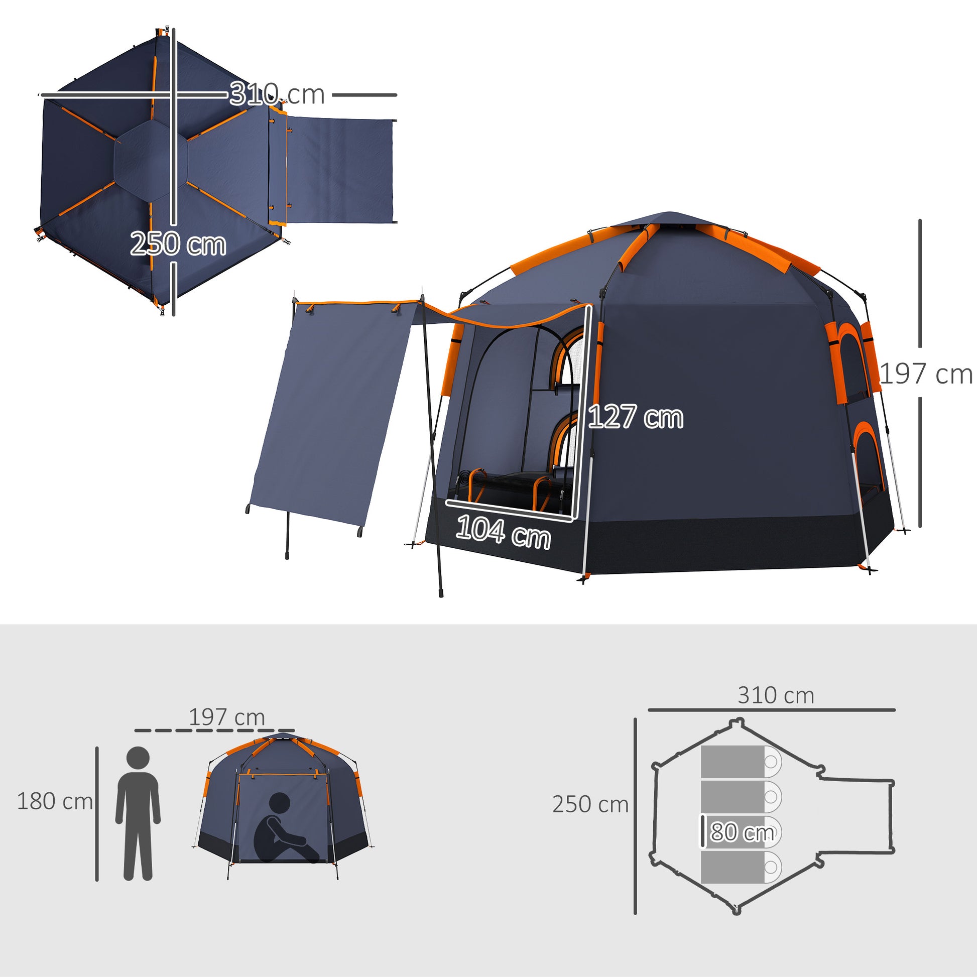 Outsunny Automatic Pop Up Camping Tent, Instant Setup 2-4 Man Tent with Mesh Windows, Waterproof & UV30+, Portable with Carry Bag for Fishing, Hiking, Backpacking, Dark Grey