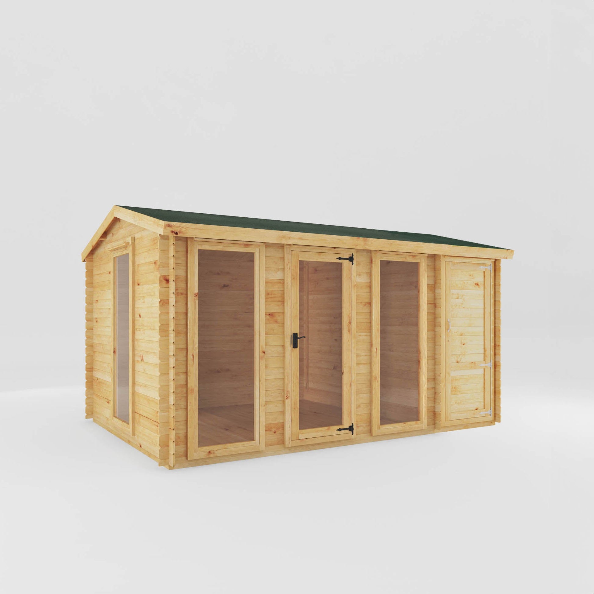 4.6M X 3M Reverse Apex Log Cabin With Side Shed - 19Mm