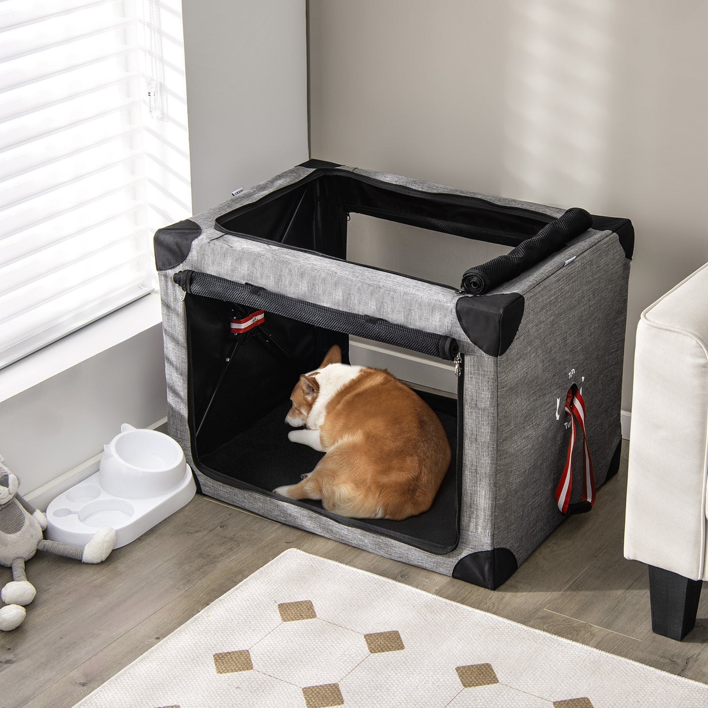 3-Door Folding Dog Soft Kennel with Removable Pad and Metal Frame-L