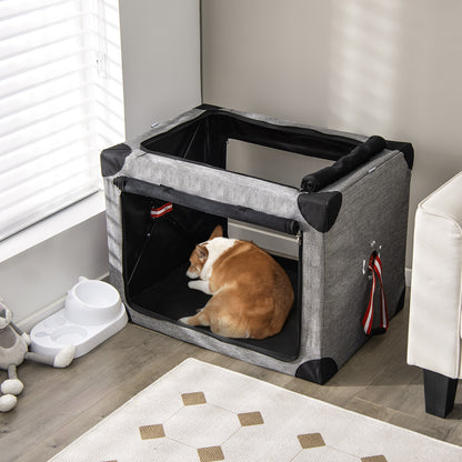3-Door Folding Dog Soft Kennel with Removable Pad and Metal Frame-L