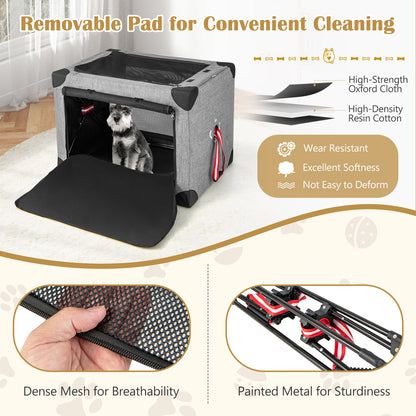 3-Door Folding Dog Soft Kennel with Removable Pad and Metal Frame-L