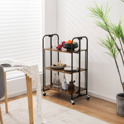3-Tier Folding Kitchen Island Cart with Metal Frame