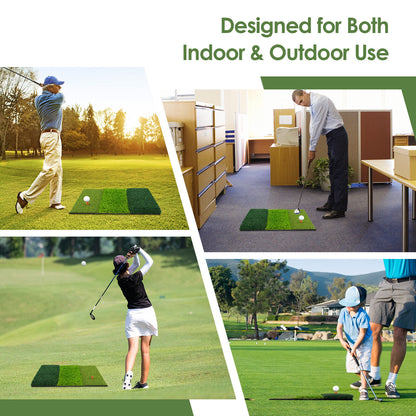 3-in-1 Golf Hitting Mat with Realistic Synthetic Turf and 2 Tee Holder