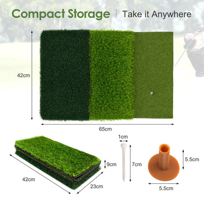 3-in-1 Golf Hitting Mat with Realistic Synthetic Turf and 2 Tee Holder
