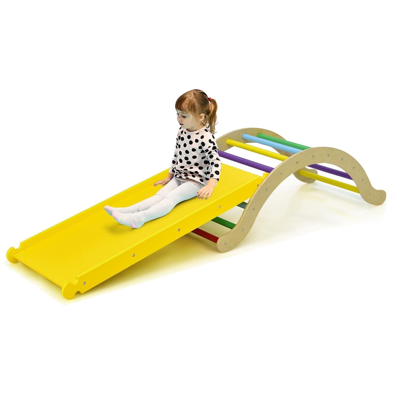 Wooden Toddler Climber Arch with Sliding and Climbing Ramp-Multicolor ...