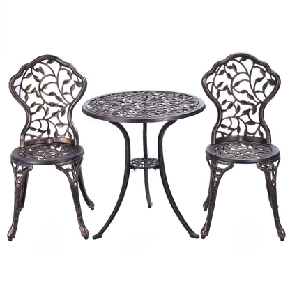 3-Piece Outdoor Bistro Set with Rust-Resistant Cast Aluminum and Leaf Design