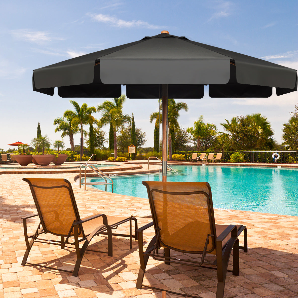 300 CM Patio Market Table Umbrella with Adjustable Height and Angle-Black