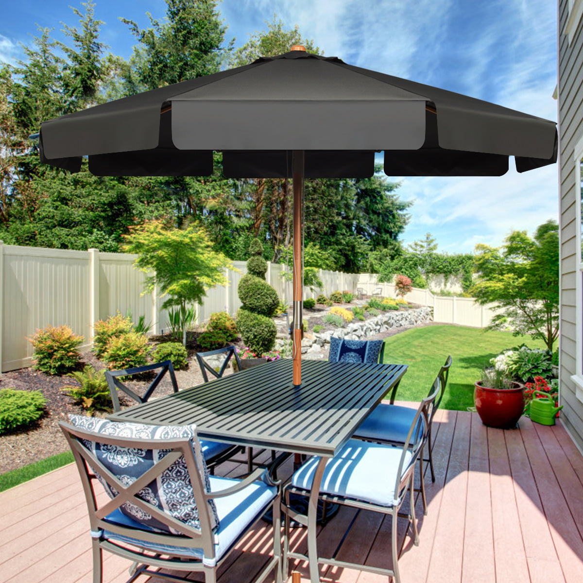 300 CM Patio Market Table Umbrella with Adjustable Height and Angle-Black