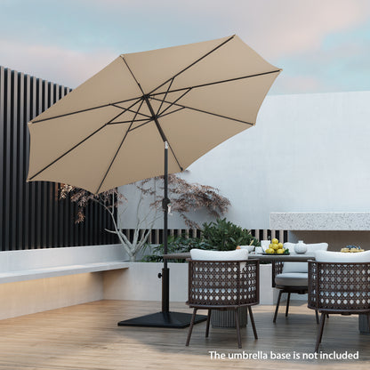 300cm Patio Umbrella with Push Button Tilt Crank Handle and 8 Sturdy Ribs-Beige