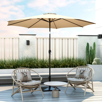 300cm Patio Umbrella with Push Button Tilt Crank Handle and 8 Sturdy Ribs-Beige