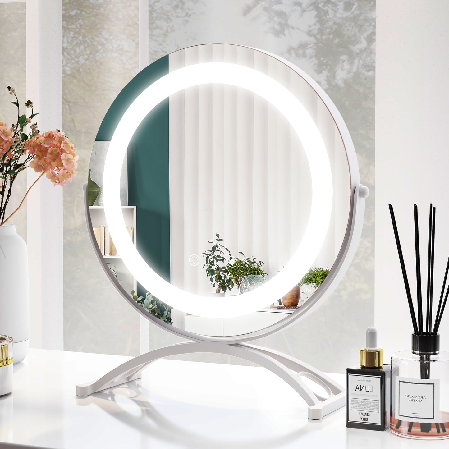30 CM LED Lighted Round Makeup Vanity Mirror with Smart Touch Control-White