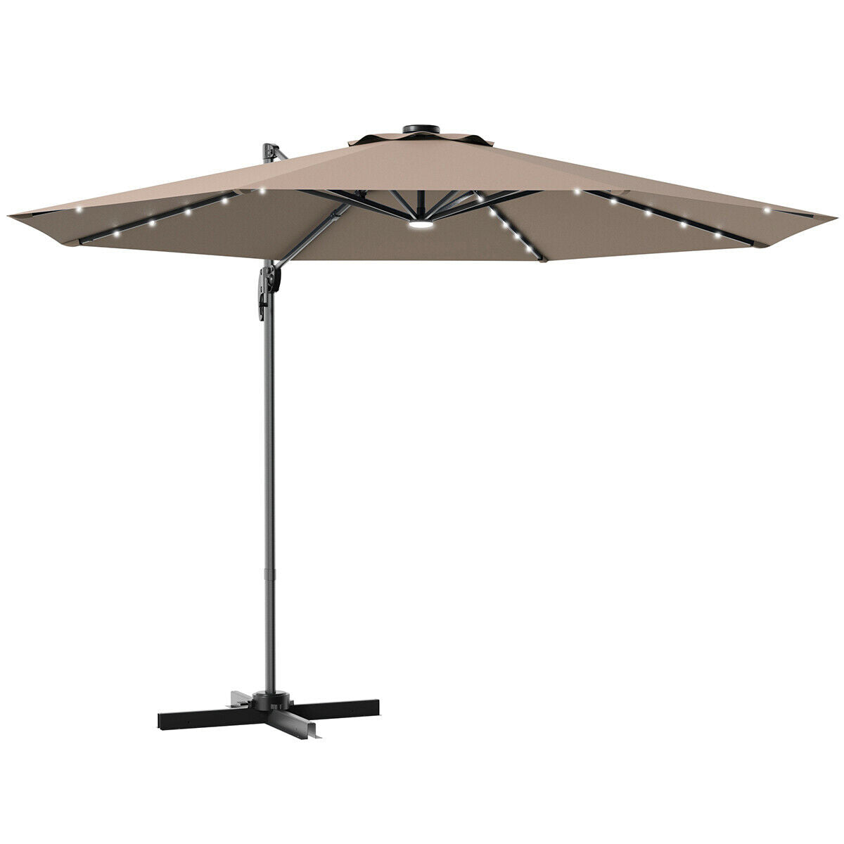 3M Outdoor Parasol Patio Cantilever Umbrella with Solar Lights-Coffee
