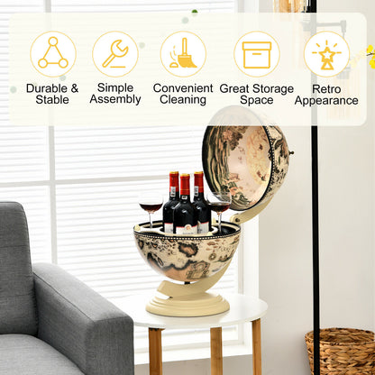 Tabletop Retro Globe Bar with Map Patterns-Cream