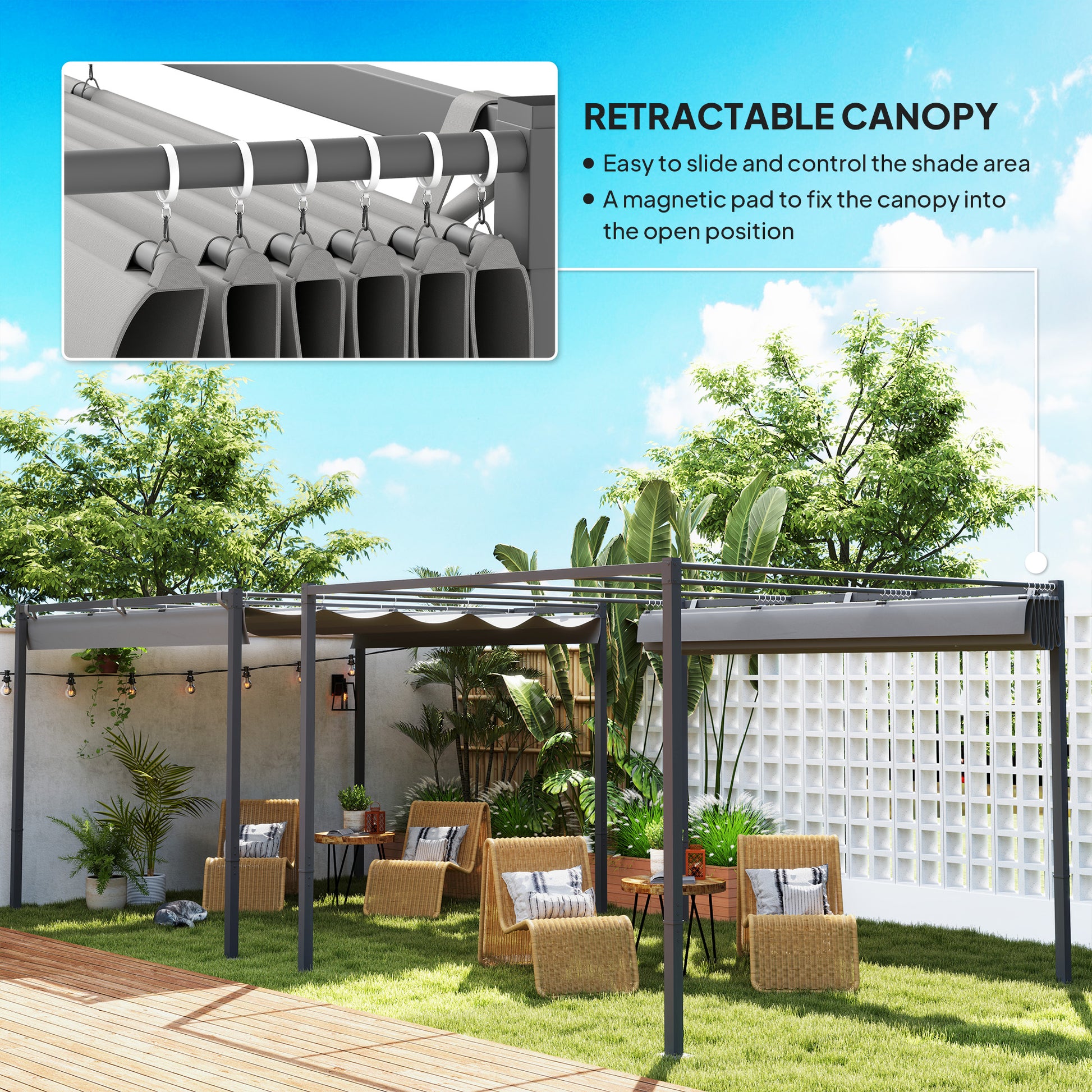 Outsunny 3 x 3m Retractable Roof Metal Pergola - Grey