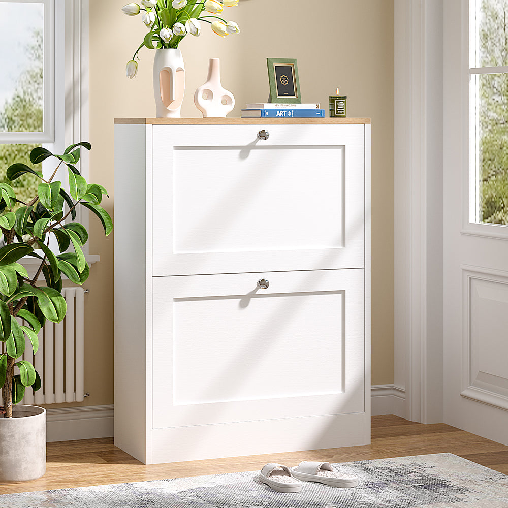 Wooden Flip Down Shoe Cabinet with 2 Drawers