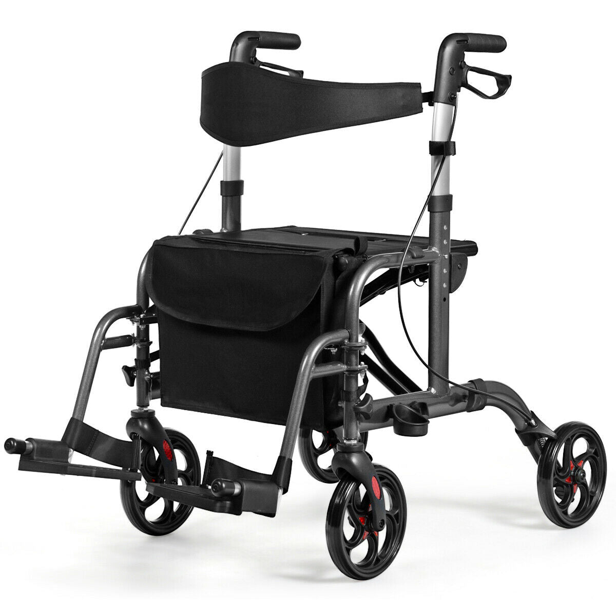 Folding Rollator Aluminium Mobility Aid with 4 Wheels-Black