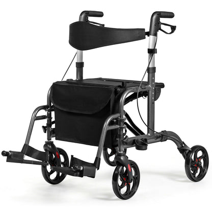 Folding Rollator Aluminium Mobility Aid with 4 Wheels-Black
