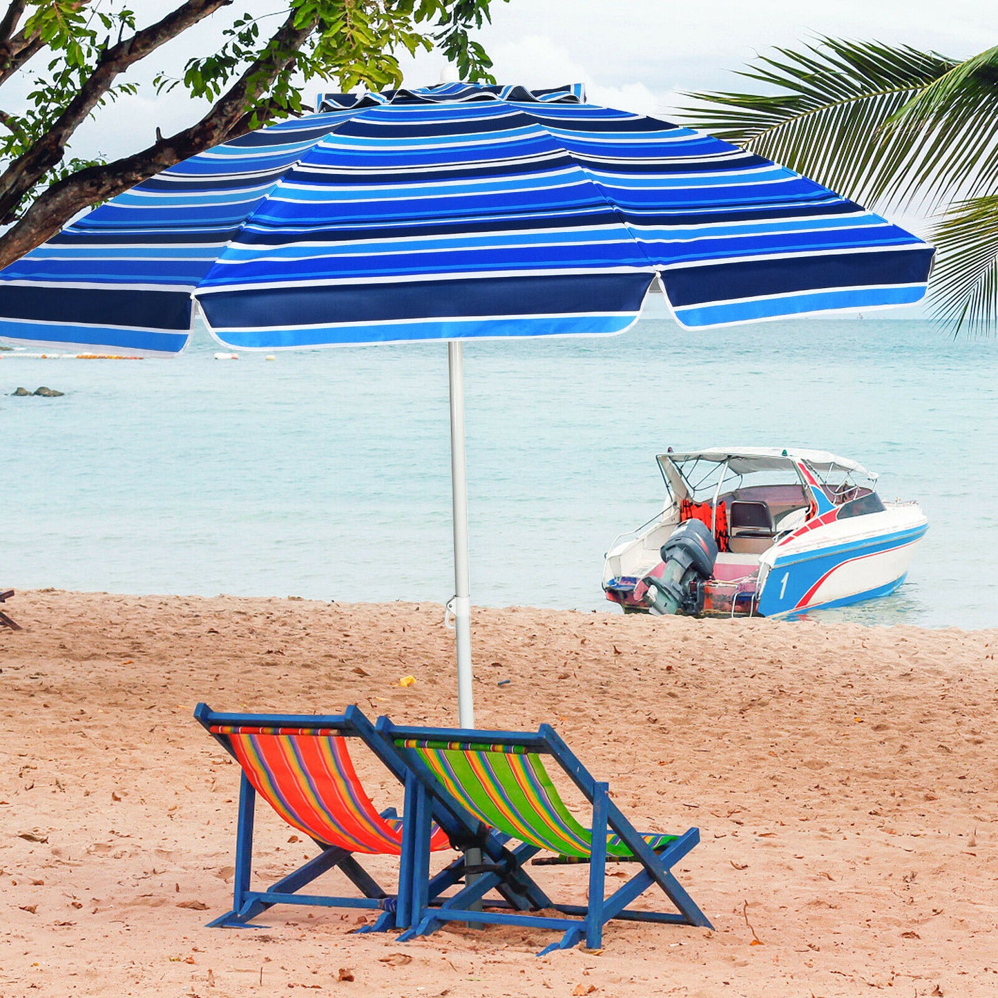 2.2M Beach UPF50+ Sunshade Shelter with Cup Holder-Navy