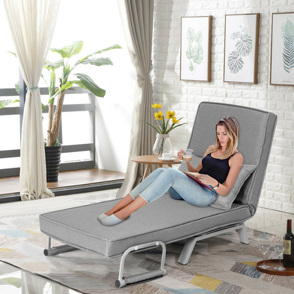 Convertible Folding Sofa Bed with 5 Position Recliner-Grey