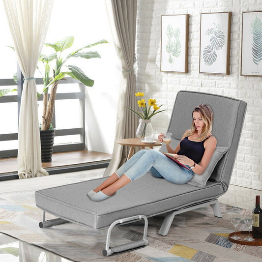 Convertible Folding Sofa Bed with 5 Position Recliner-Grey