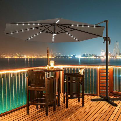 3M Outdoor Parasol Patio Cantilever Umbrella with Solar Lights-Coffee