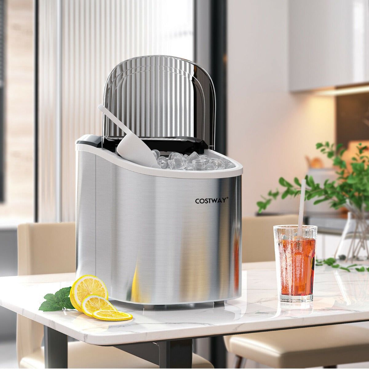 2.2 L Portable Electric Ice Cube Maker with Ice Scoop and Basket-Silver