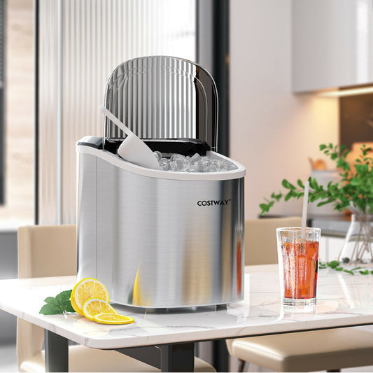 2.2 L Portable Electric Ice Cube Maker with Ice Scoop and Basket-Silver