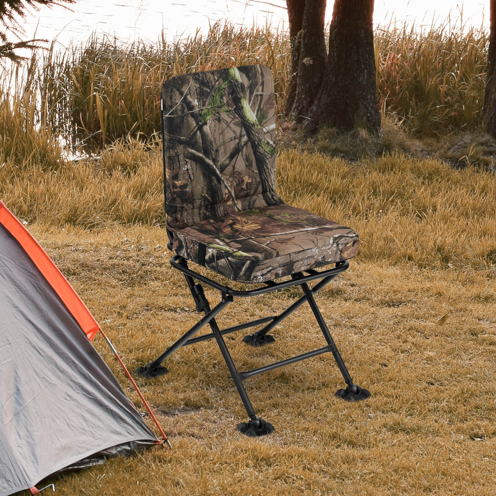 360° Swivel Folding Silent Hunting Chair with Padded Seat and Backrest-Camouflage