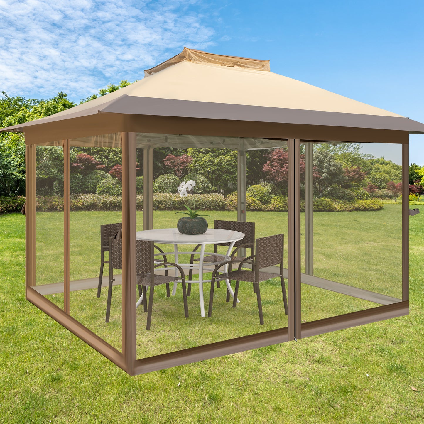 Pop up Gazebo with Vented Top and Portable Canopy Shelter-with Mesh Netting