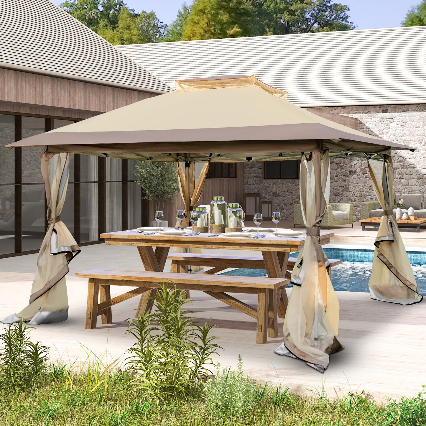 Pop up Gazebo with Vented Top and Portable Canopy Shelter-with Mesh Netting