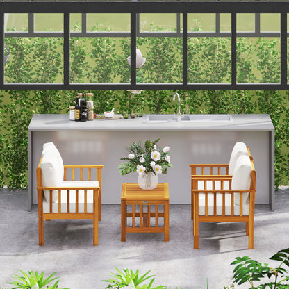 Outsunny Four-Piece Acacia Wood Garden Sofa Set - Teak/Cream