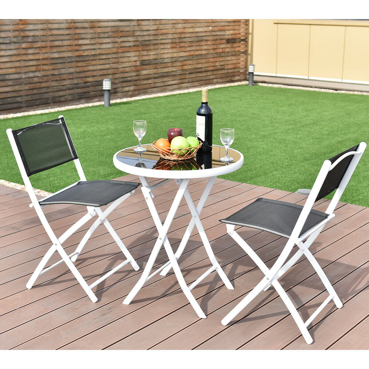 3pcs Patio Bistro Folding Table and Chair Set-Black