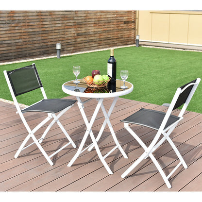 3pcs Patio Bistro Folding Table and Chair Set-Black