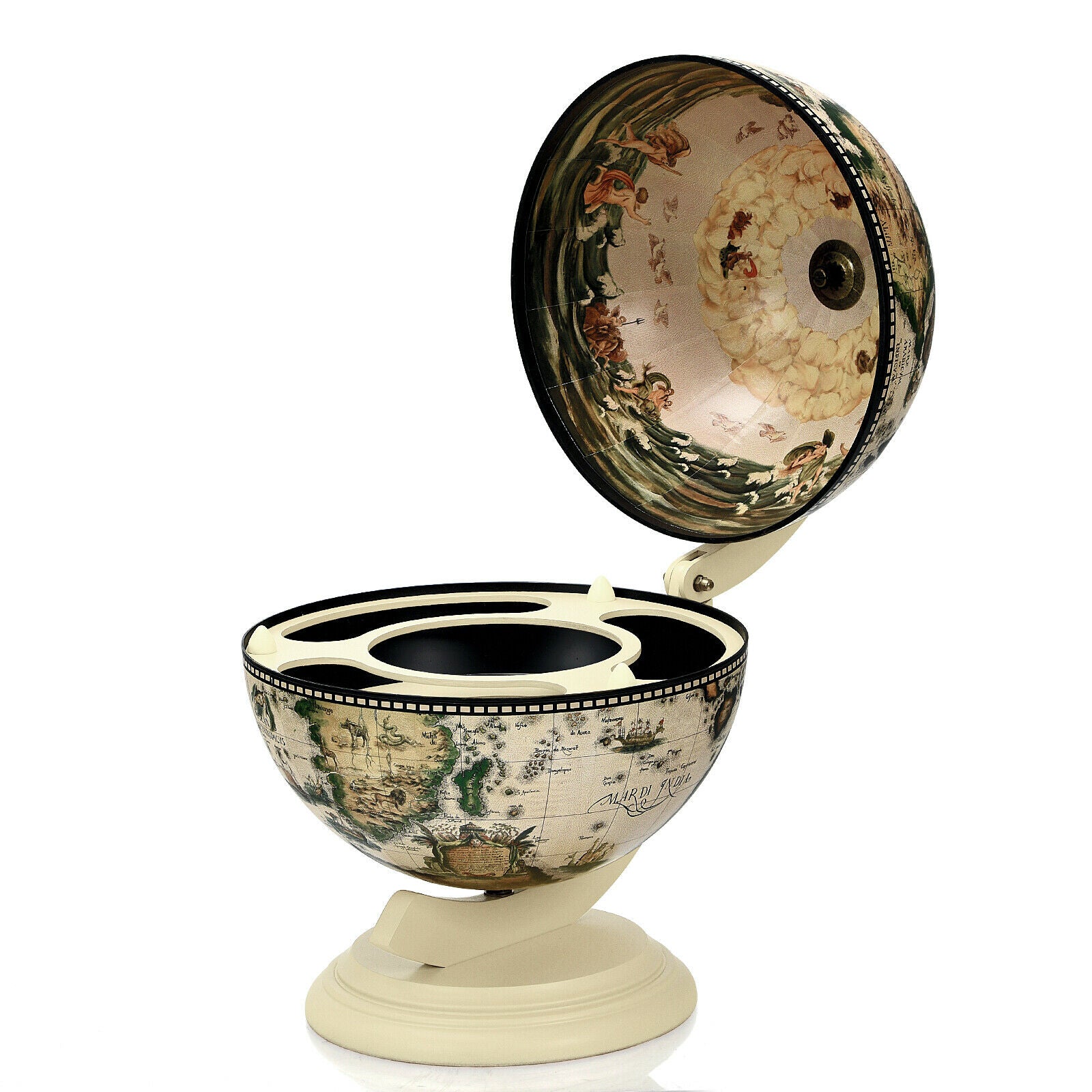 Tabletop Retro Globe Bar with Map Patterns-Cream