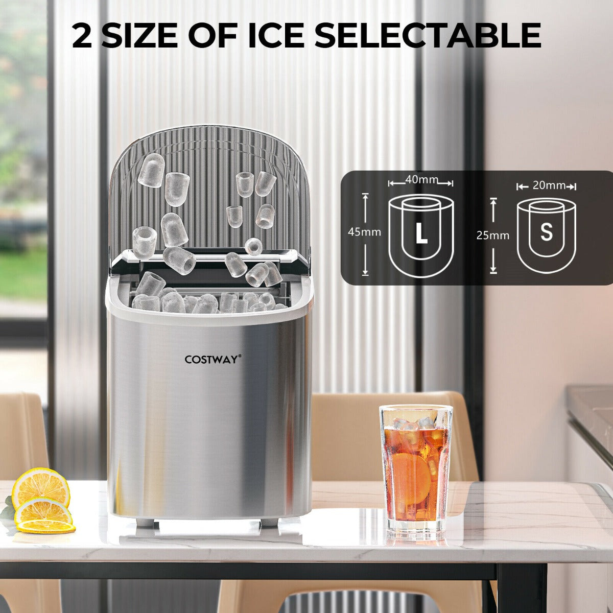 2.2 L Portable Electric Ice Cube Maker with Ice Scoop and Basket-Silver