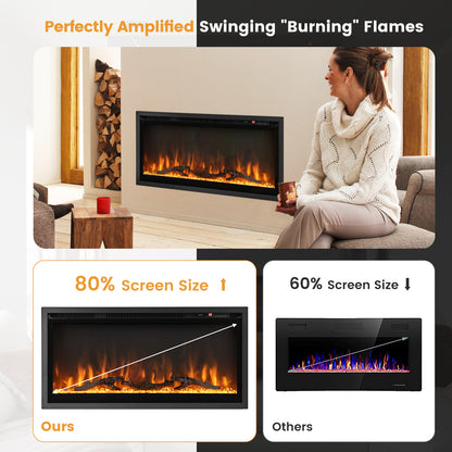 36"/91cm Linear Electric Fireplace with Log and Crystal Decor and Remote Contro-91 cm