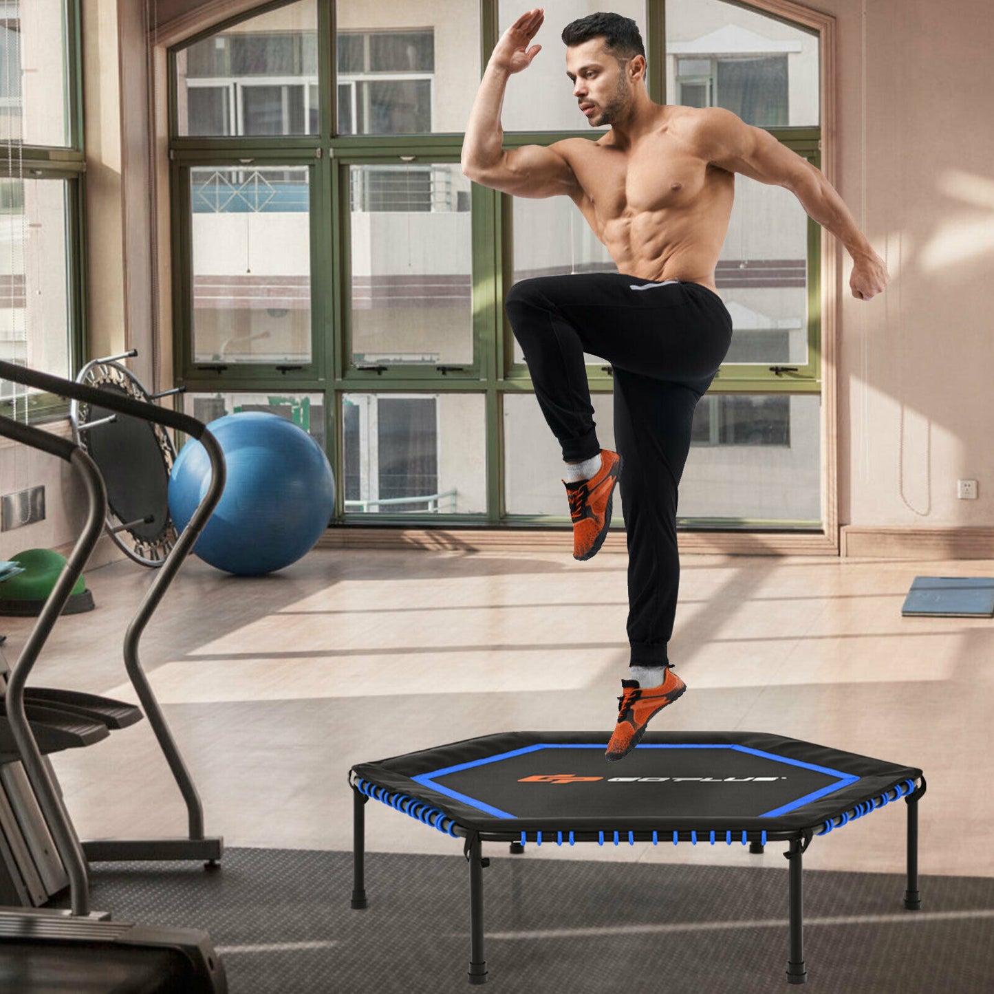 50" Fitness Trampoline Gym Exercise Jumping Foldable Rebouncer-Blue