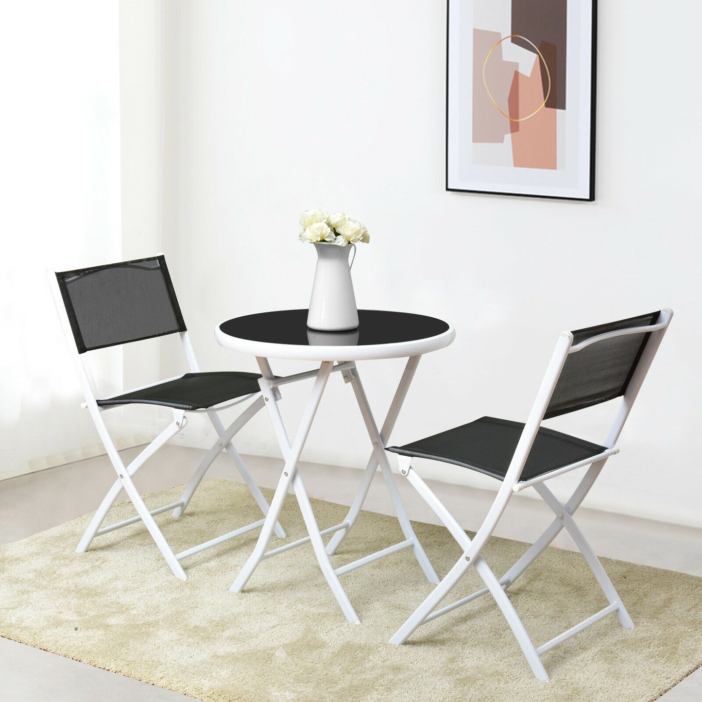 3pcs Patio Bistro Folding Table and Chair Set-Black
