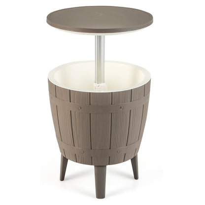 Outdoor Cooler Side Table with Telescopic Tabletop for Beer &amp; Wine-Brown