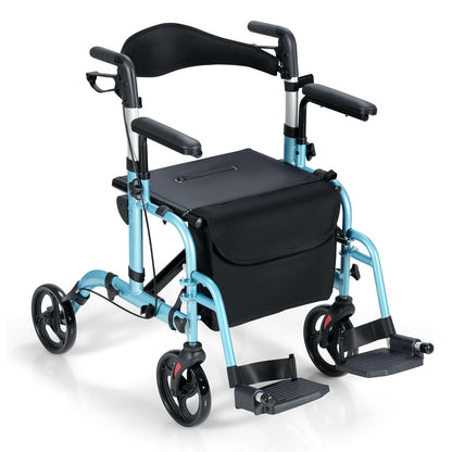 2-In-1 Rollator Walker with Reversible Backrest and Height-Adjustable Handle-Blue