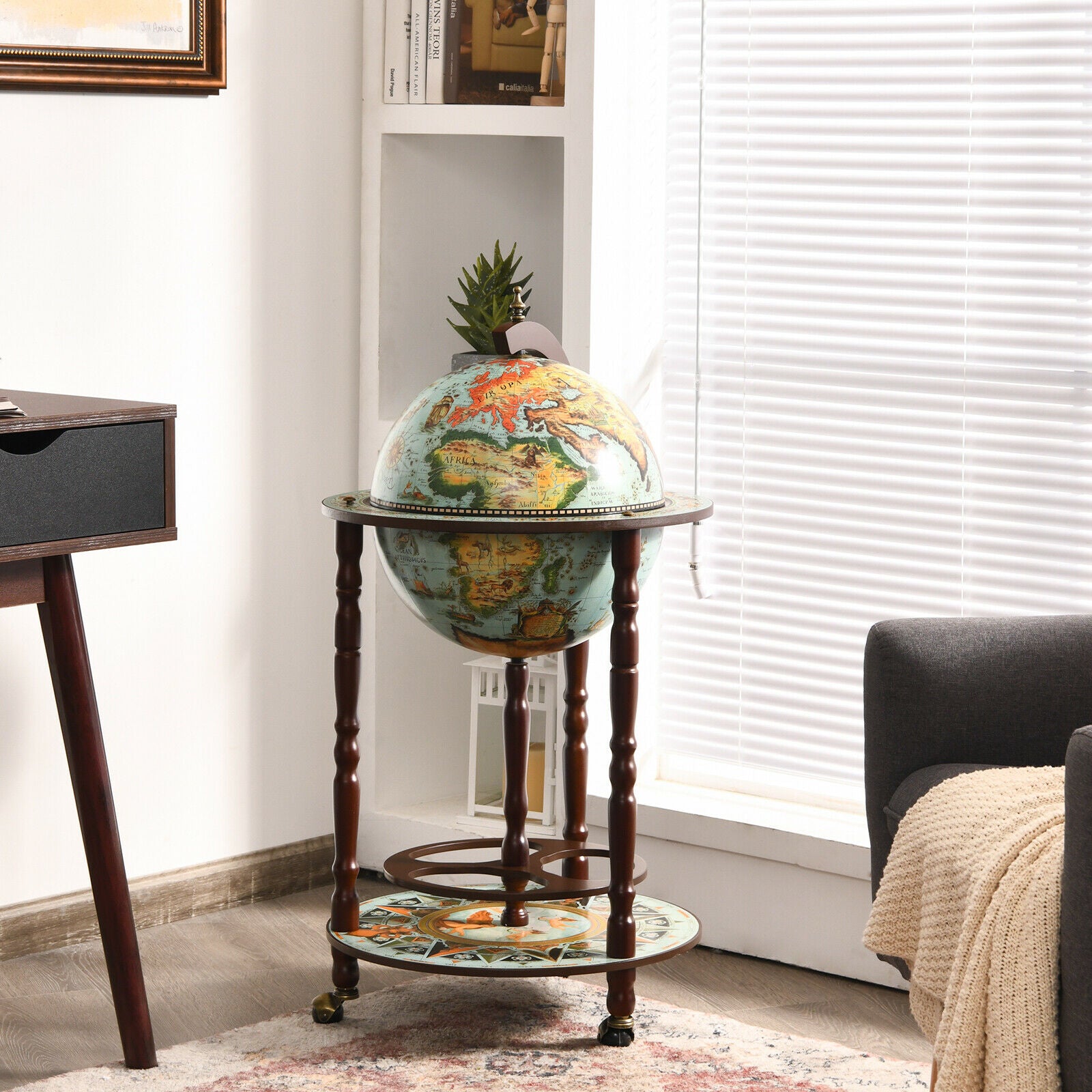 Retro Globe Drinks Cabinet With Map Patterns on Wheels