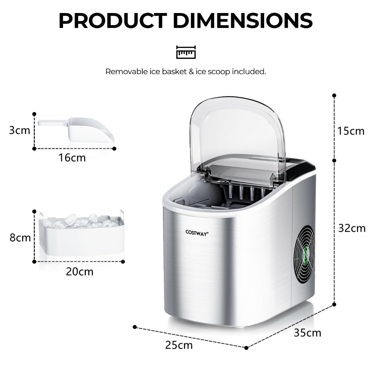 2.2 L Portable Electric Ice Cube Maker with Ice Scoop and Basket-Silver