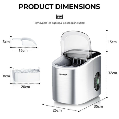 2.2 L Portable Electric Ice Cube Maker with Ice Scoop and Basket-Silver