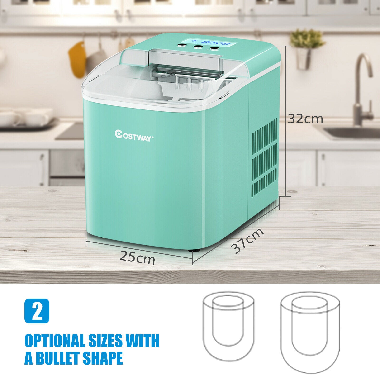 2.1L Automatic Electric Ice Cube Maker Counter Top-Green