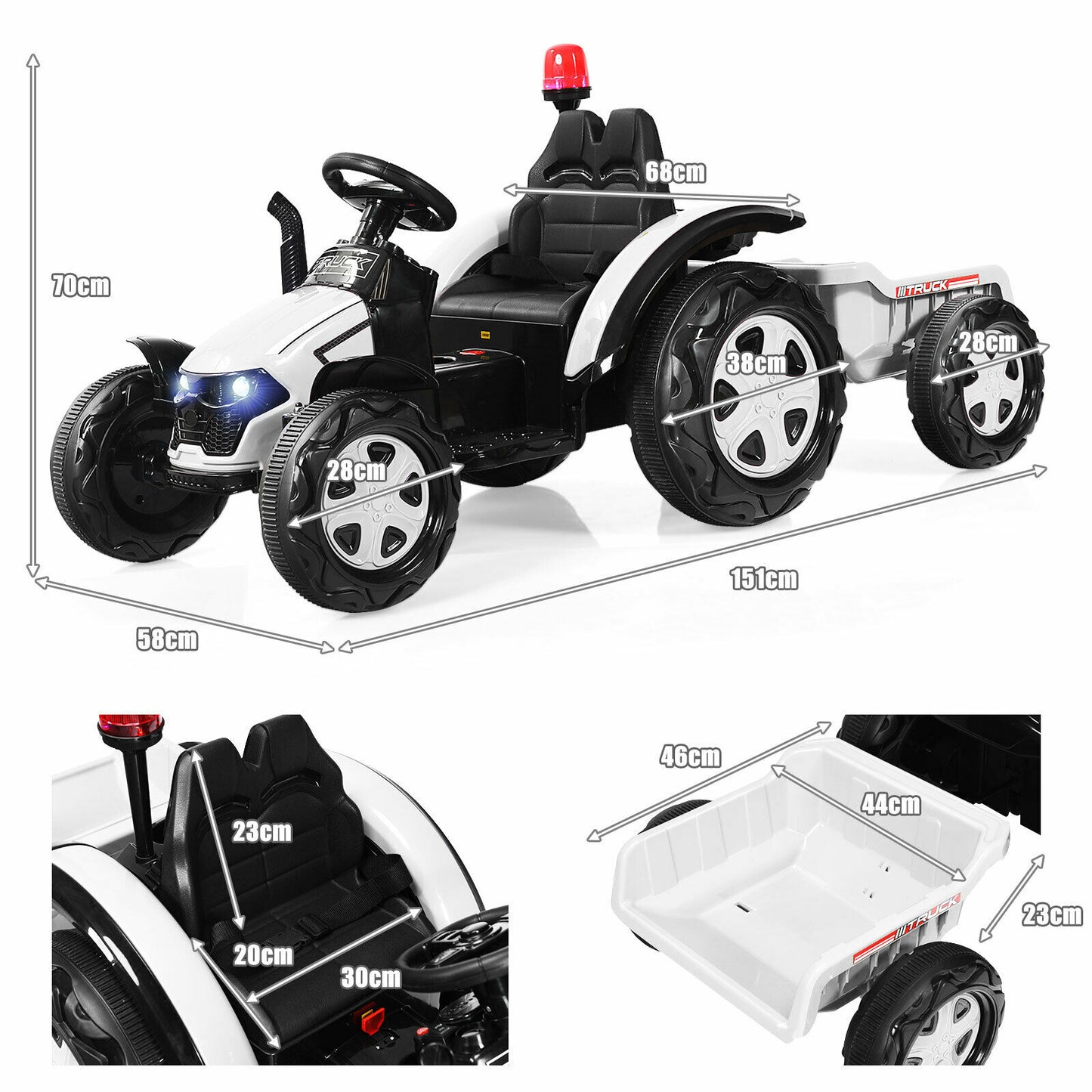 12V Kids Ride On Tractor Electric Car with Remote Control-White