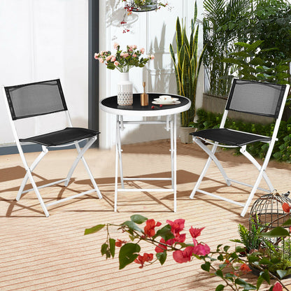 3pcs Patio Bistro Folding Table and Chair Set-Black