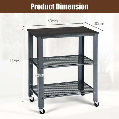 3 Tier Kitchen Utility Trolley with Wheels-Grey
